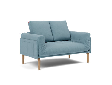 Rollo Bow daybed med Spring madras i 525 Mixed Dance Light Blue, set skråt forfra
