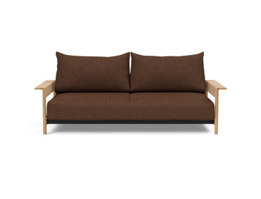 Malloy Wood sovesofa i 359 Taura Cappuccino, set forfra