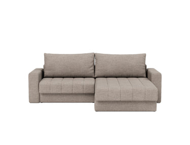 Akello sovesofa med chaiselong og armlæn i 472 Yuveno Warm Grey, set forfra