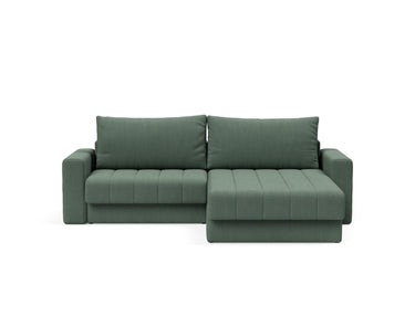 Akello sovesofa med chaiselong og armlæn i 518 Elegance Green, set forfra