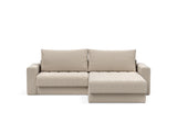 Akello sovesofa med chaiselong og armlæn i 612 Blida Sand Grey, set forfra