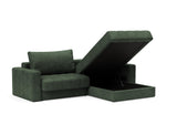Akello sovesofa med chaiselong og armlæn i 281 Avella Pine Green, med åben opbevaring