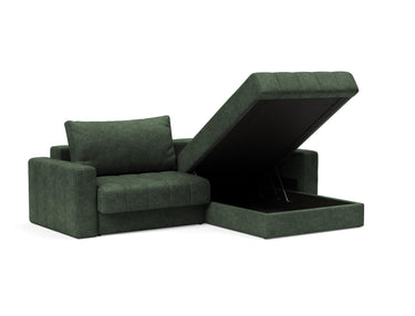 Akello sovesofa med chaiselong og armlæn i 281 Avella Pine Green, med åben opbevaring