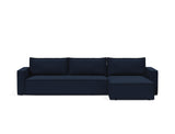 Newilla sovesofa med chaiselong i 528 Mixed Dance Blue, set forfra
