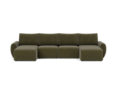 Norum sovesofa U-form med Curve armlæn i 316 Cordufine Pine Green, set forfra