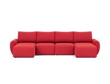 Norum sovesofa U-form med Curve armlæn i 511 Elegance Red, set forfra