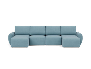 Norum sovesofa U-form med Curve armlæn i 525 Mixed Dance Light Blue, set forfra