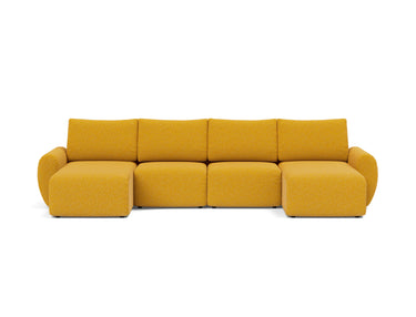 Norum sovesofa U-form med Curve armlæn i 536 Bouclé Ochre, set forfra