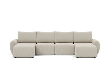 Norum sovesofa U-form med Curve armlæn i 539 Bouclé Beige, set forfra