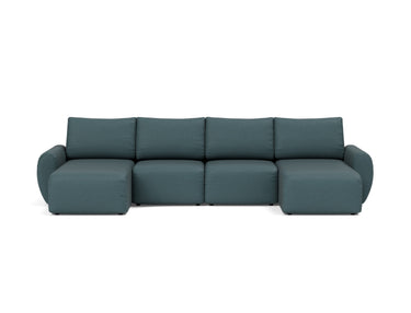 Norum sovesofa U-form med Curve armlæn i 851 Mahoga Dark Blue, set forfra
