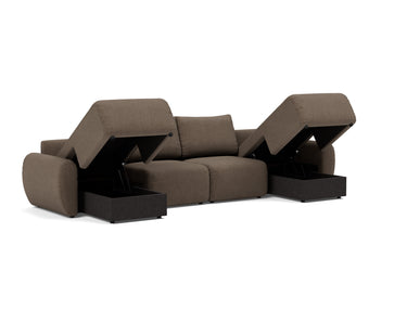Norum sovesofa U-form med Curve armlæn i 411 Esina Cedar Brown, med åben opbevaring