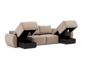 Norum sovesofa U-form med Curve armlæn i 417 Esina Mocha, med åben opbevaring