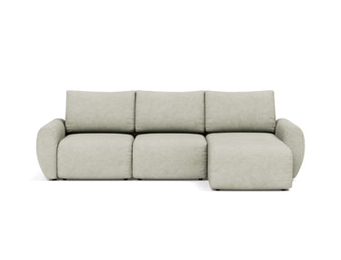 Norum sovesofa med chaiselong og Curve armlæn i 280 Avella Sand, set forfra