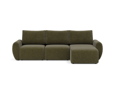 Norum sovesofa med chaiselong og Curve armlæn i 316 Cordufine Pine Green, set forfra