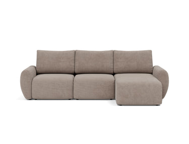Norum sovesofa med chaiselong og Curve armlæn i 318 Cordufine Beige, set forfra