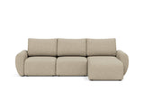 Norum sovesofa med chaiselong og Curve armlæn i 356 Taura Sand, set forfra