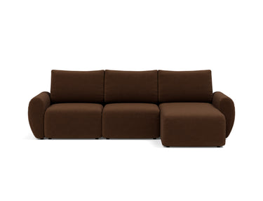 Norum sovesofa med chaiselong og Curve armlæn i 359 Taura Cappucino, set forfra