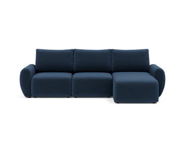 Norum sovesofa med chaiselong og Curve armlæn i 414 Esina Indigo Blue, set forfra