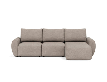 Norum sovesofa med chaiselong og Curve armlæn i 472 Yuveno Warm Grey, set forfra