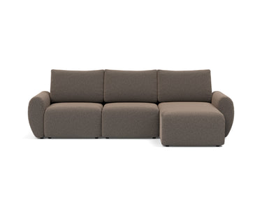 Norum sovesofa med chaiselong og Curve armlæn i 530 Bouclé Taupe, set forfra