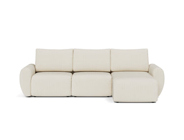 Norum sovesofa med chaiselong og Curve armlæn i 531 Bouclé Off White, set forfra