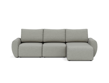 Norum sovesofa med chaiselong og Curve armlæn i 853 Mahoga Dove Grey, set forfra
