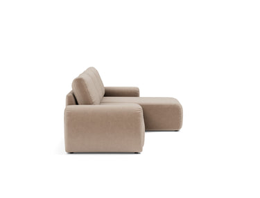 Norum sovesofa med chaiselong og Curve armlæn i 417 Esina Mocha, set fra siden