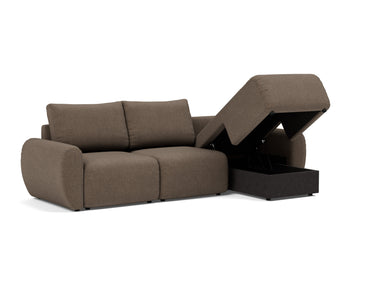 Norum sovesofa med chaiselong og Curve armlæn i 411 Esina Cedar Brown, med åben opbevaring