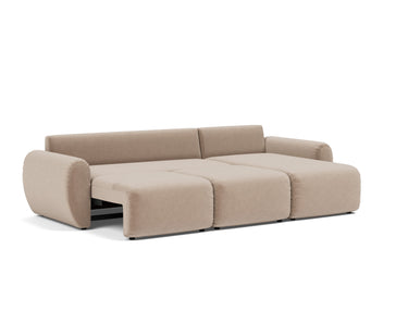 Norum sovesofa med chaiselong og Curve armlæn i 417 Esina Mocha, slået ud til seng