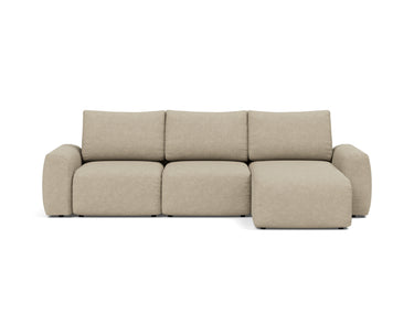 Norum sovesofa med chaiselong og Chunky armlæn i 356 Taura Sand, set forfra