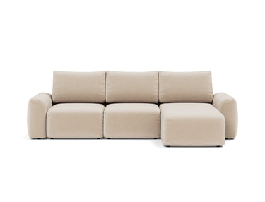 Norum sovesofa med chaiselong og Chunky armlæn i 410 Esina Almond, set forfra