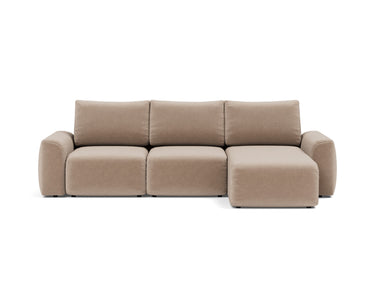 Norum sovesofa med chaiselong og Chunky armlæn i 417 Esina Mocha, set forfra