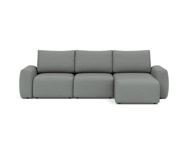 Norum sovesofa med chaiselong og Chunky armlæn i 852 Mahoga Seal Grey, set forfra