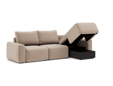 Norum sovesofa med chaiselong og Chunky armlæn i 417 Esina Mocha, med åben opbevaring