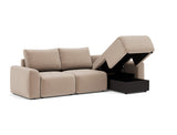 Norum sovesofa med chaiselong og Chunky armlæn i 417 Esina Mocha, med åben opbevaring