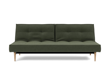 Splitback Styletto Light Wood sovesofa i 413 Esina Olive Green, set forfra