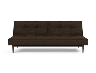 Splitback Styletto Dark Wood sovesofa i 358 Taura Chocco, set forfra