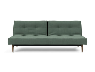 Splitback Styletto Dark Wood sovesofa i 518 Elegance Green, set forfra