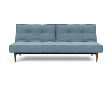 Splitback Styletto Dark Wood sovesofa i 525 Mixed Dance Light Blue, set forfra