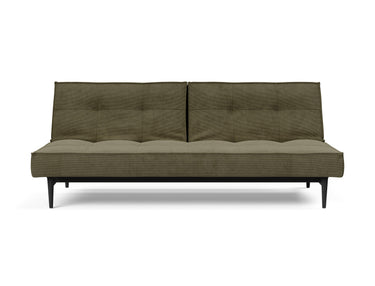 Splitback Styletto Black Wood sovesofa i 316 Cordufine Pine Green, set forfra