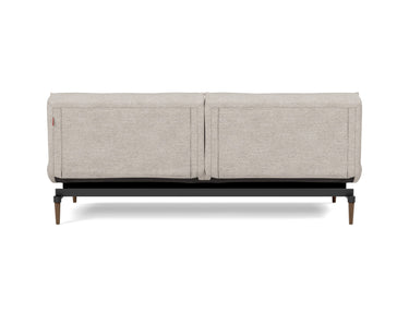 Splitback Styletto Dark Wood sovesofa i 471 Yuveno Sand, set bagfra