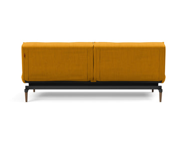 Splitback Styletto Dark Wood sovesofa i 507 Elegance Burned Curry, set bagfra