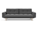 Splitback Styletto Light Wood sovesofa med armlæn i 852 Mahoga Seal Grey, set forfra