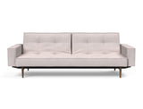 Splitback Styletto Dark Wood sovesofa med armlæn i 300 Weda Sand, set forfra