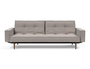 Splitback Styletto Dark Wood sovesofa med armlæn i 321 Corocco Warm Grey, set forfra