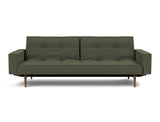 Splitback Styletto Dark Wood sovesofa med armlæn i 353 Taura Forest, set forfra