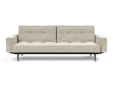 Splitback Styletto Dark Wood sovesofa med armlæn i 357 Taura Off White, set forfra