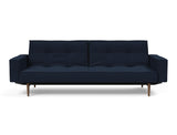 Splitback Styletto Dark Wood sovesofa med armlæn i 528 Mixed Dance Blue, set forfra