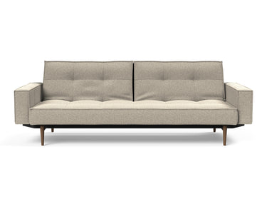 Splitback Styletto Dark Wood sovesofa med armlæn i 539 Bouclé Beige, set forfra
