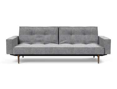 Splitback Styletto Dark Wood sovesofa med armlæn i 565 Twist Granite, set forfra